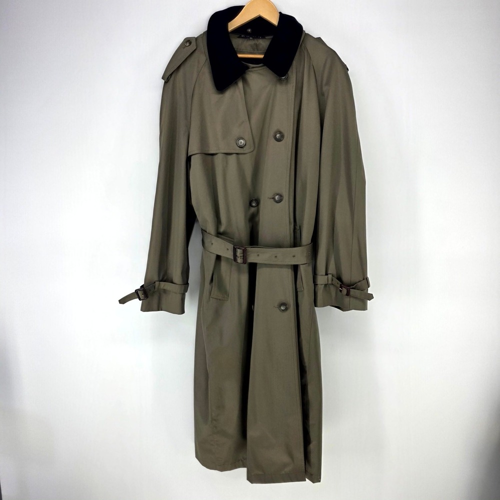 Joseph & Lyman Trench Coat Mens 46L Taupe Belted Removable Wool Liner Long Coat